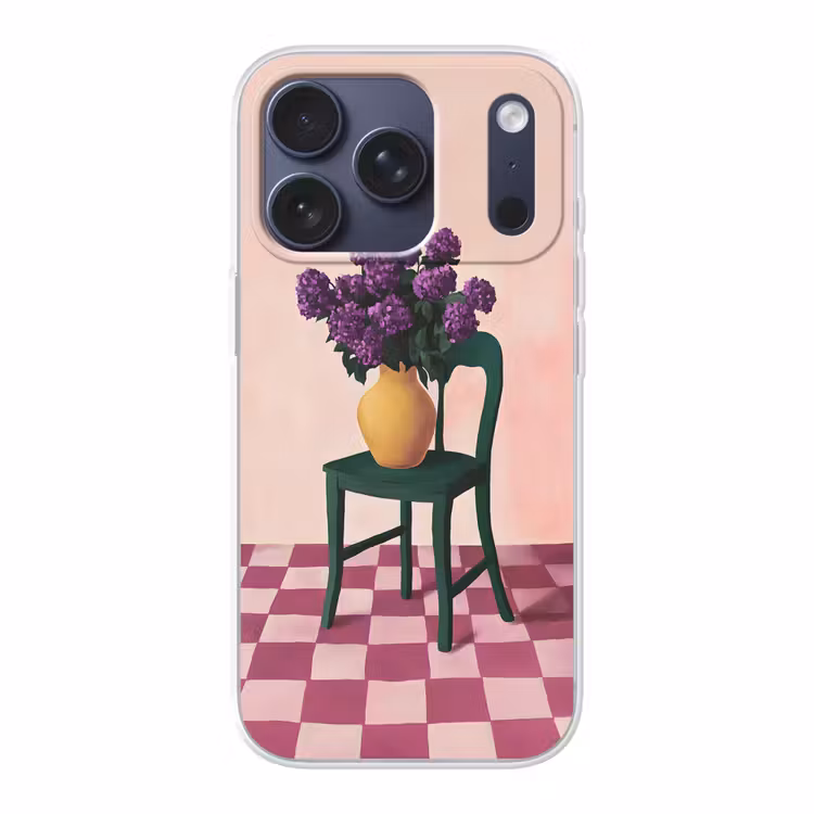 Stoel - Vaas - Bloemen - Geblokt Telefoonhoesje iPhone 17 Pro klein -3d