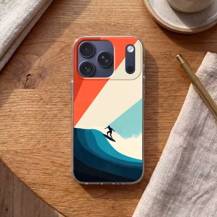 Surfer - Abstract - Golven - Zonnestralen Telefoonhoesje iPhone 17 Pro klein -sfeer1