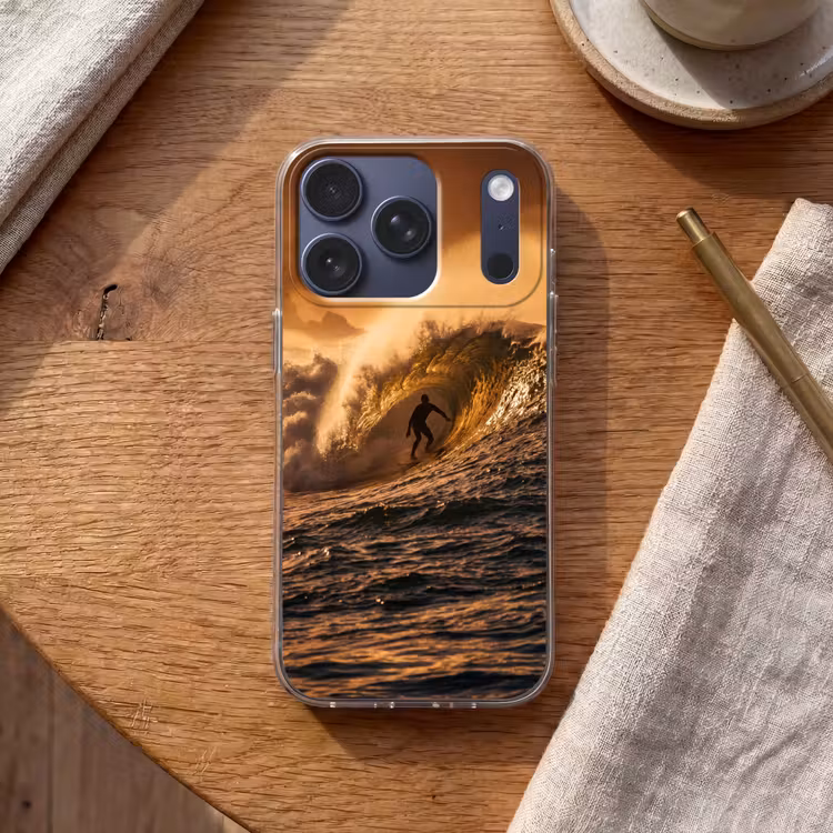 Surfer - Golf - Oceaan - Sport - Oranje Telefoonhoesje iPhone 17 Pro klein -sfeer1