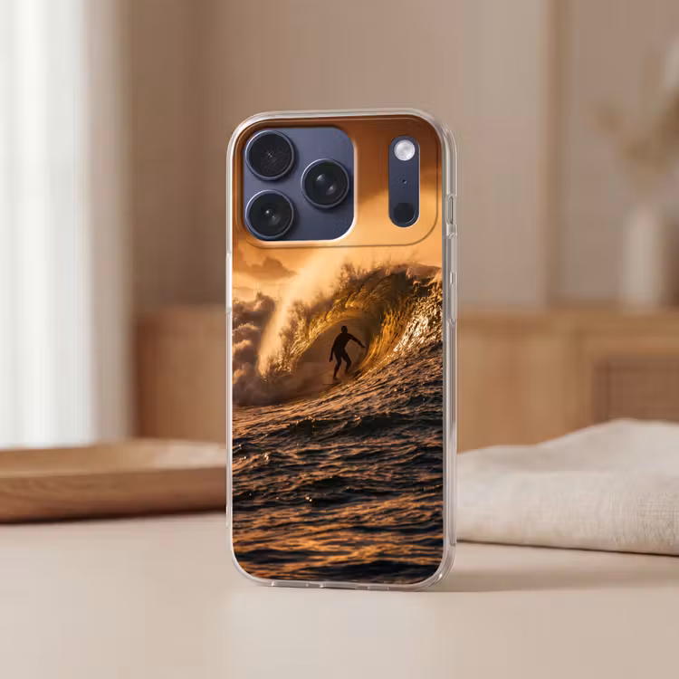 Surfer - Golf - Oceaan - Sport - Oranje Telefoonhoesje iPhone 17 Pro klein -sfeer2