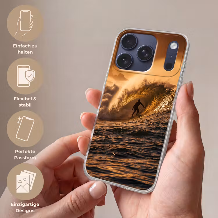 Surfer - Golf - Oceaan - Sport - Oranje Telefoonhoesje iPhone 17 Pro klein -sfeer3_DE
