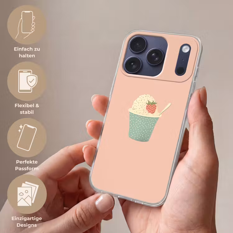 Bakje - Ijs - Aardbei - Roze Telefoonhoesje iPhone 17 Pro klein -sfeer3_DE