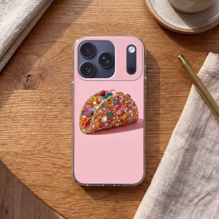 Taco - Kleurrijk - Edelstenen - Goud Telefoonhoesje iPhone 17 Pro klein -sfeer1