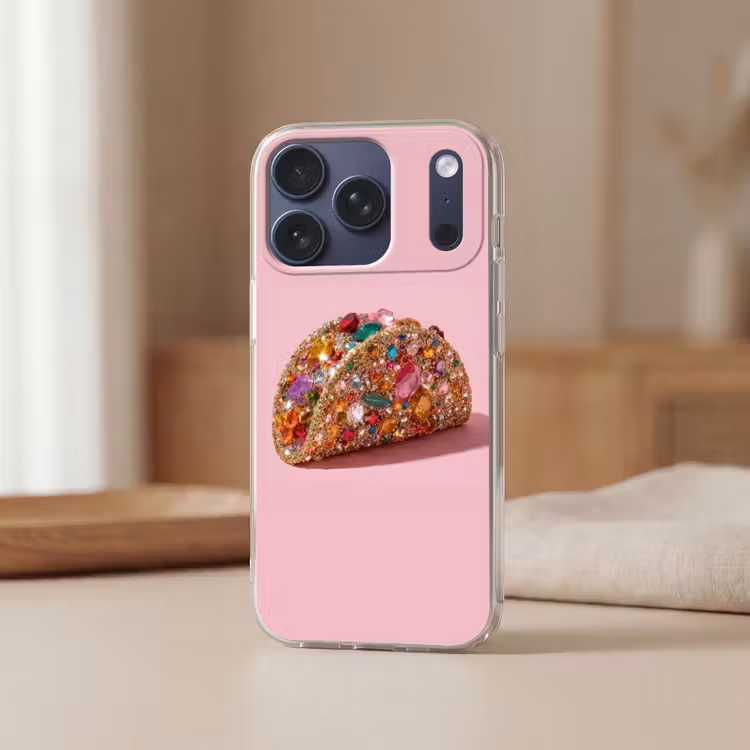 Taco - Kleurrijk - Edelstenen - Goud Telefoonhoesje iPhone 17 Pro klein -sfeer2