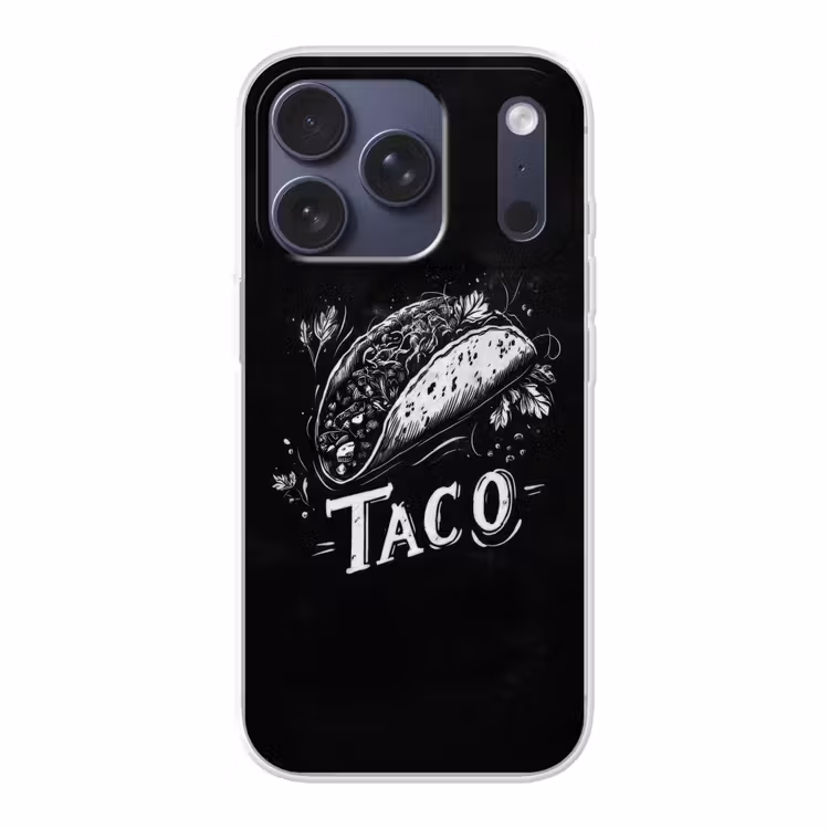 Taco - Kruiden - Witte krijtstijl - Tekst Telefoonhoesje iPhone 17 Pro klein -3d