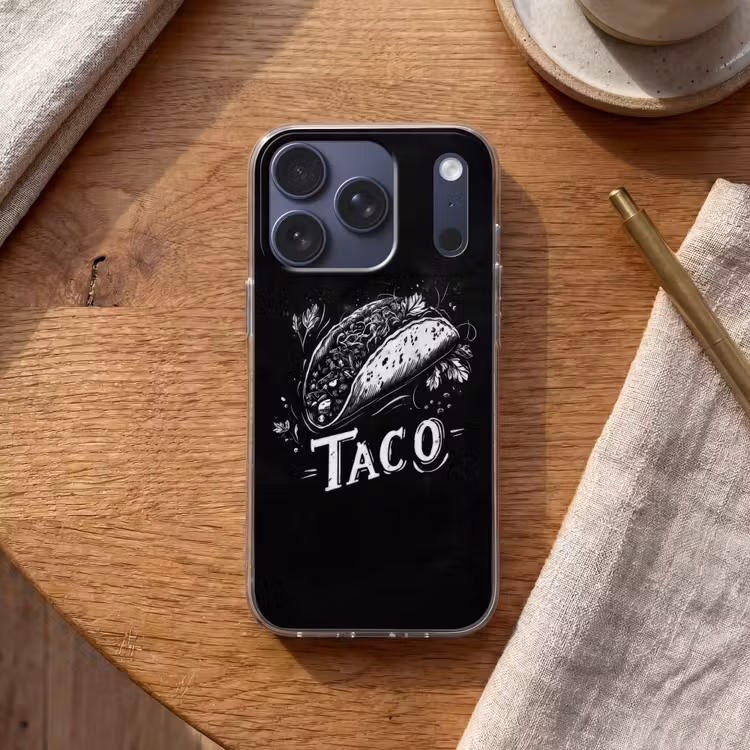 Taco - Kruiden - Witte krijtstijl - Tekst Telefoonhoesje iPhone 17 Pro klein -sfeer1