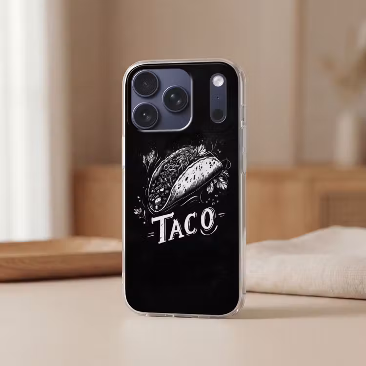 Taco - Kruiden - Witte krijtstijl - Tekst Telefoonhoesje iPhone 17 Pro klein -sfeer2