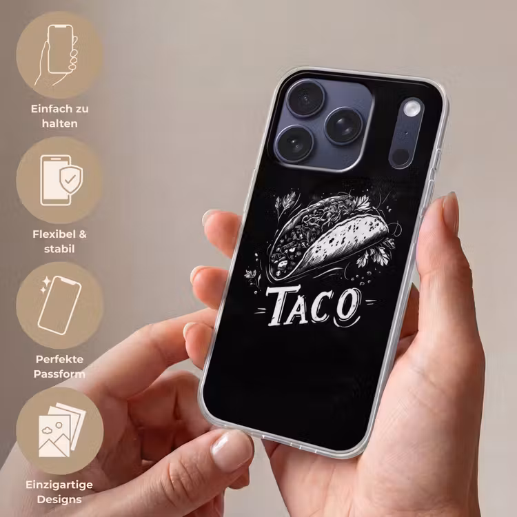 Taco - Kruiden - Witte krijtstijl - Tekst Telefoonhoesje iPhone 17 Pro klein -sfeer3_DE