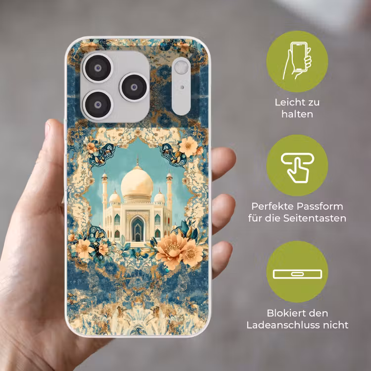 Taj Mahal - Ramadan - Bloemen - Islamitische Telefoonhoesje iPhone 17 Pro klein -sfeer3_DE