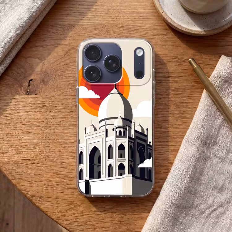 Taj Mahal - Zon - Koepel - Architectuur - India - Grafisch Telefoonhoesje iPhone 17 Pro klein -sfeer1