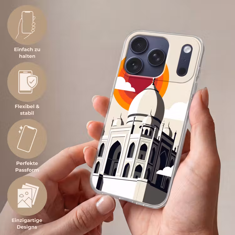 Taj Mahal - Zon - Koepel - Architectuur - India - Grafisch Telefoonhoesje iPhone 17 Pro klein -sfeer3_DE