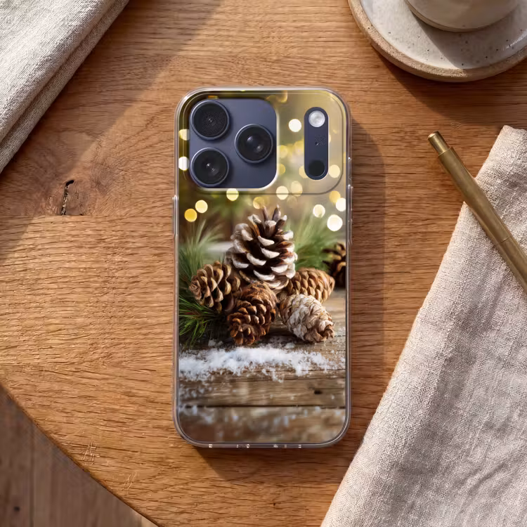Dennenappels - Kerstsfeer - Bruin - Groen Telefoonhoesje iPhone 17 Pro klein -sfeer1