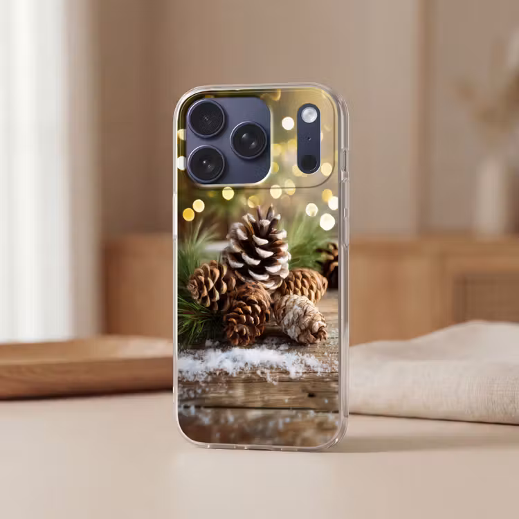 Dennenappels - Kerstsfeer - Bruin - Groen Telefoonhoesje iPhone 17 Pro klein -sfeer2