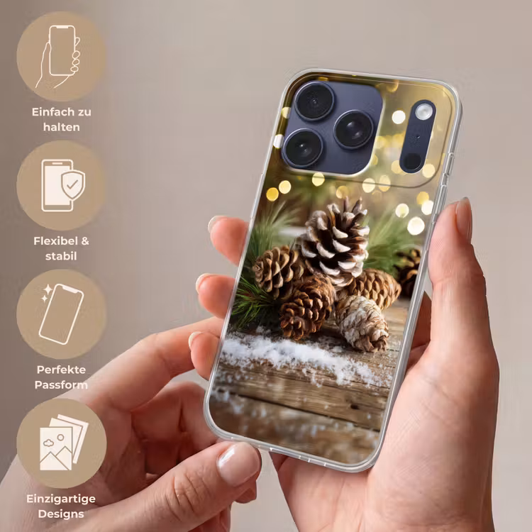 Dennenappels - Kerstsfeer - Bruin - Groen Telefoonhoesje iPhone 17 Pro klein -sfeer3_DE
