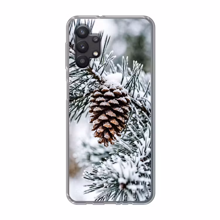 Dennenappel - Tak - Sneeuw - Winter - Sfeervol Telefoonhoesje Samsung Galaxy A32 5G klein -3d