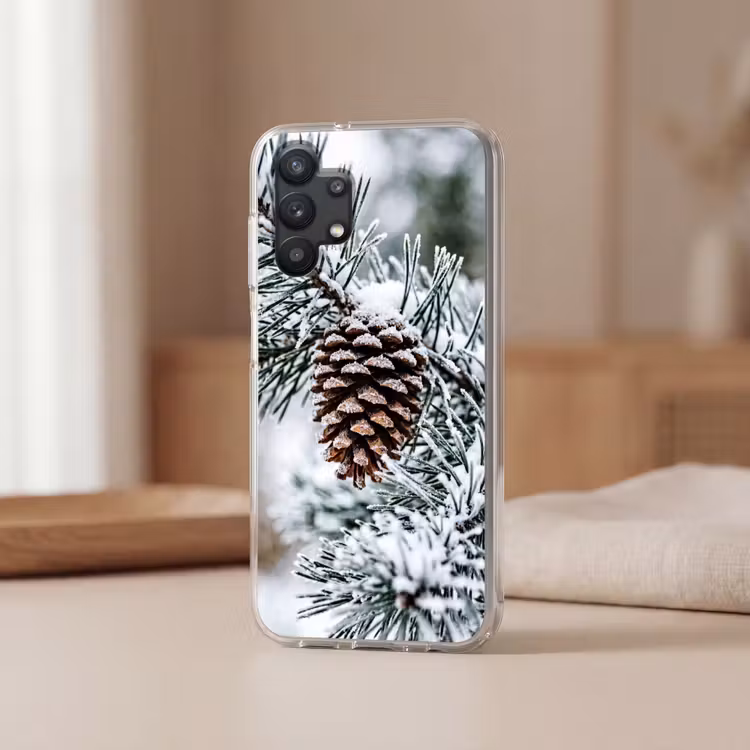 Dennenappel - Tak - Sneeuw - Winter - Sfeervol Telefoonhoesje Samsung Galaxy A32 5G klein -sfeer2