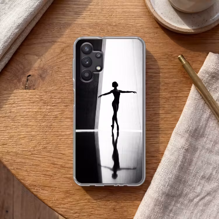 Danser - Silhouette - Kunst - Modern - Zwart-wit Telefoonhoesje Samsung Galaxy A32 5G klein -sfeer1