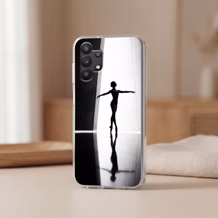 Danser - Silhouette - Kunst - Modern - Zwart-wit Telefoonhoesje Samsung Galaxy A32 5G klein -sfeer2
