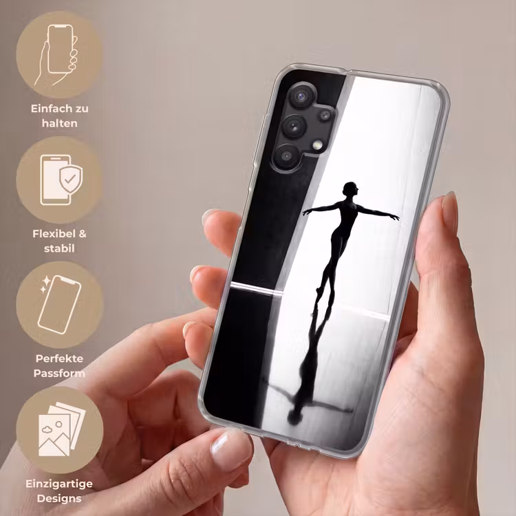 Danser - Silhouette - Kunst - Modern - Zwart-wit Telefoonhoesje Samsung Galaxy A32 5G klein -sfeer3_DE