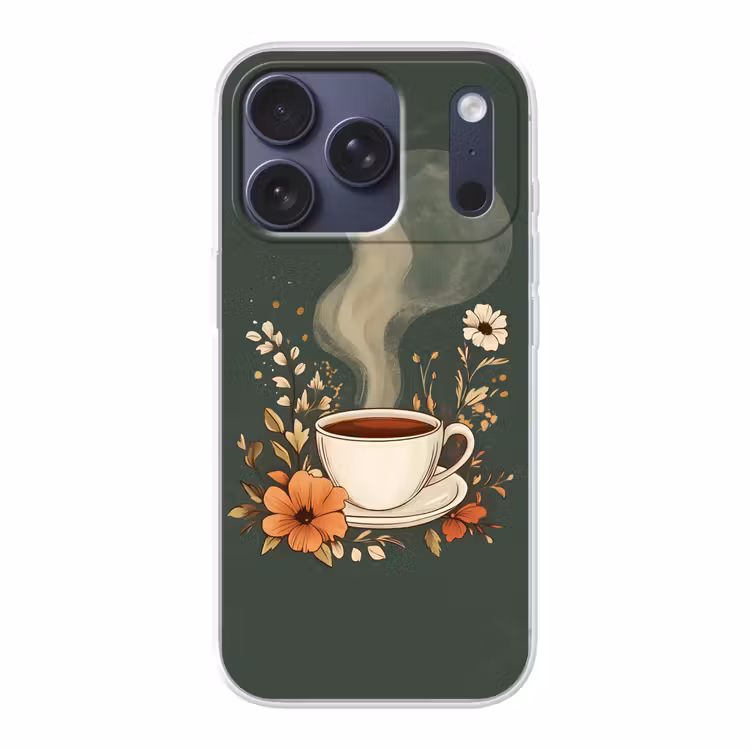 Kop - Bloemen - Groen - Koffie Telefoonhoesje iPhone 17 Pro klein -3d