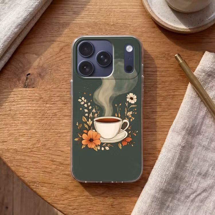 Kop - Bloemen - Groen - Koffie Telefoonhoesje iPhone 17 Pro klein -sfeer1