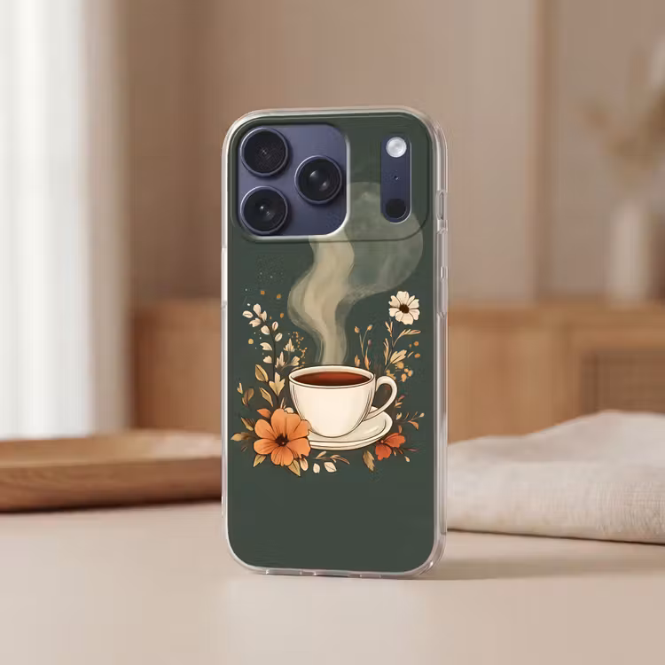 Kop - Bloemen - Groen - Koffie Telefoonhoesje iPhone 17 Pro klein -sfeer2