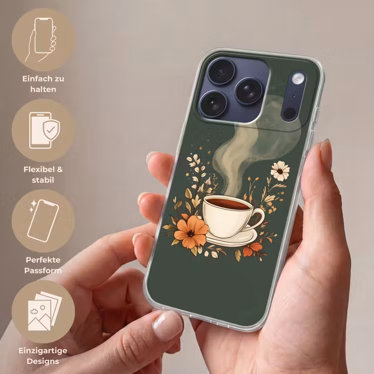 Kop - Bloemen - Groen - Koffie Telefoonhoesje iPhone 17 Pro klein -sfeer3_DE