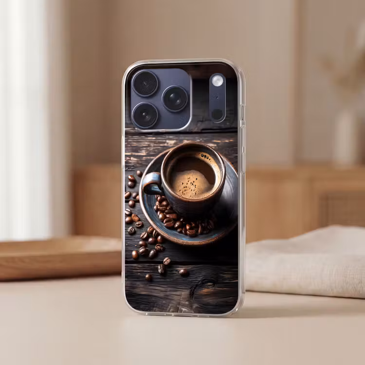 Kop - Koffie - Hout - Bonen Telefoonhoesje iPhone 17 Pro klein -sfeer2