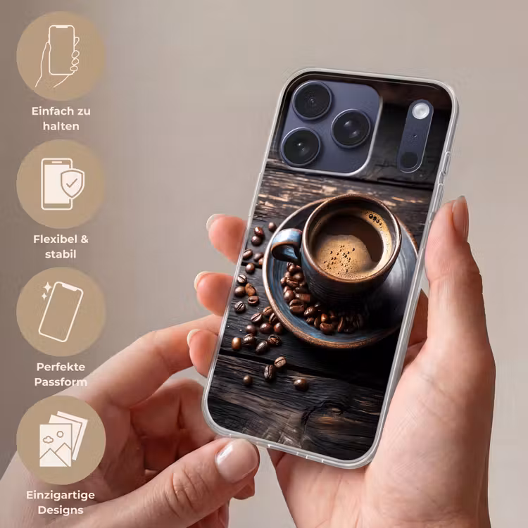 Kop - Koffie - Hout - Bonen Telefoonhoesje iPhone 17 Pro klein -sfeer3_DE