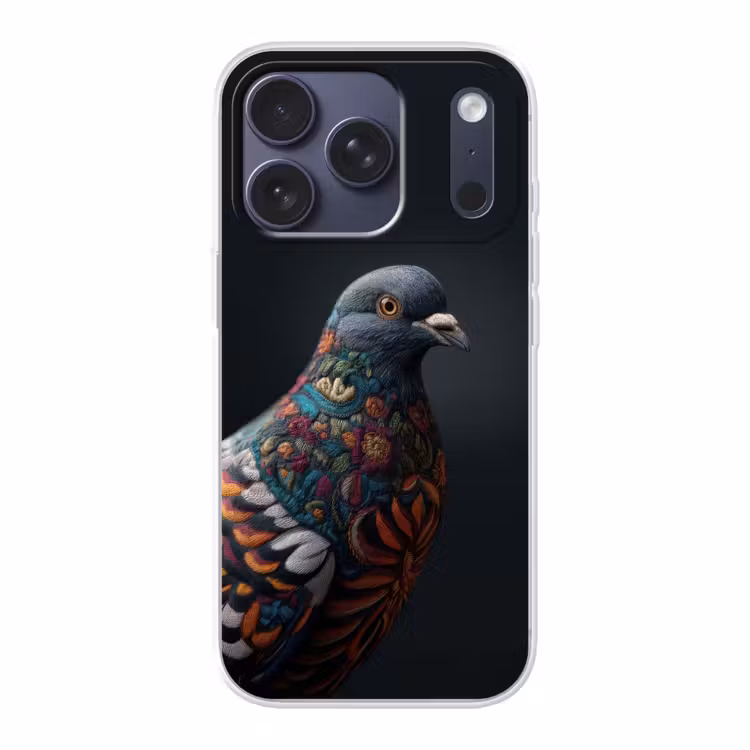 Duif - Bloemen - Zwart Telefoonhoesje iPhone 17 Pro klein -3d