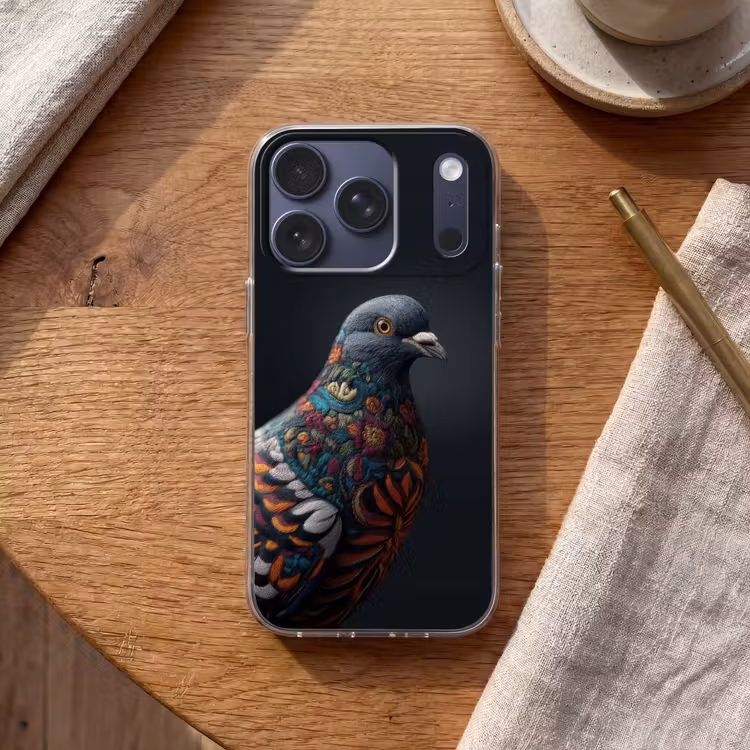 Duif - Bloemen - Zwart Telefoonhoesje iPhone 17 Pro klein -sfeer1