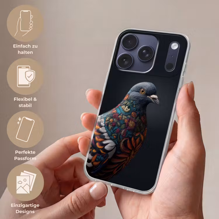 Duif - Bloemen - Zwart Telefoonhoesje iPhone 17 Pro klein -sfeer3_DE