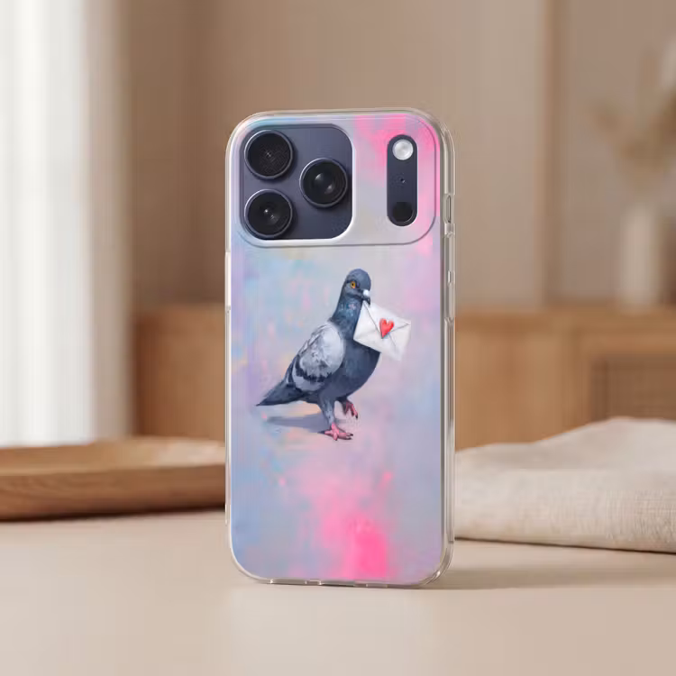 Duif - Envelop - Paars Telefoonhoesje iPhone 17 Pro klein -sfeer2