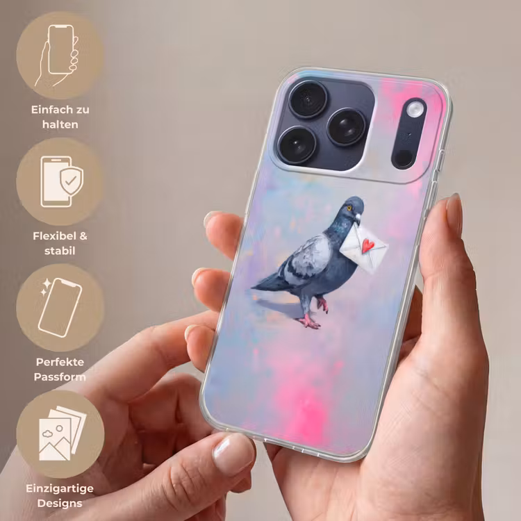 Duif - Envelop - Paars Telefoonhoesje iPhone 17 Pro klein -sfeer3_DE
