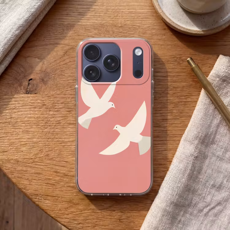 Duiven - Wit - Sierlijk Telefoonhoesje iPhone 17 Pro klein -sfeer1