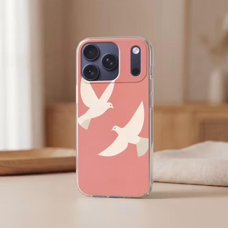 Duiven - Wit - Sierlijk Telefoonhoesje iPhone 17 Pro klein -sfeer2