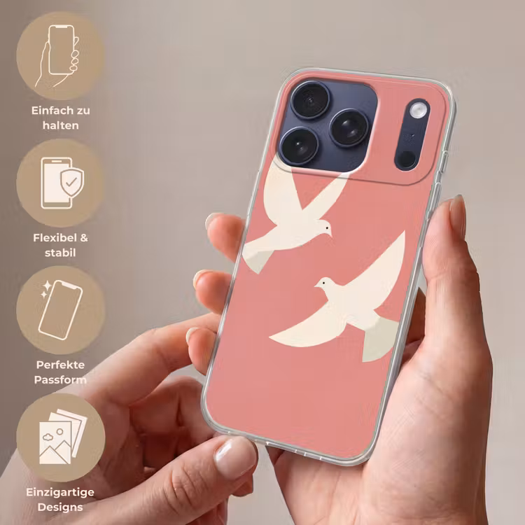 Duiven - Wit - Sierlijk Telefoonhoesje iPhone 17 Pro klein -sfeer3_DE