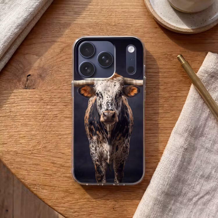 Stier - Kleurrijk - Hoorns Telefoonhoesje iPhone 17 Pro klein -sfeer1