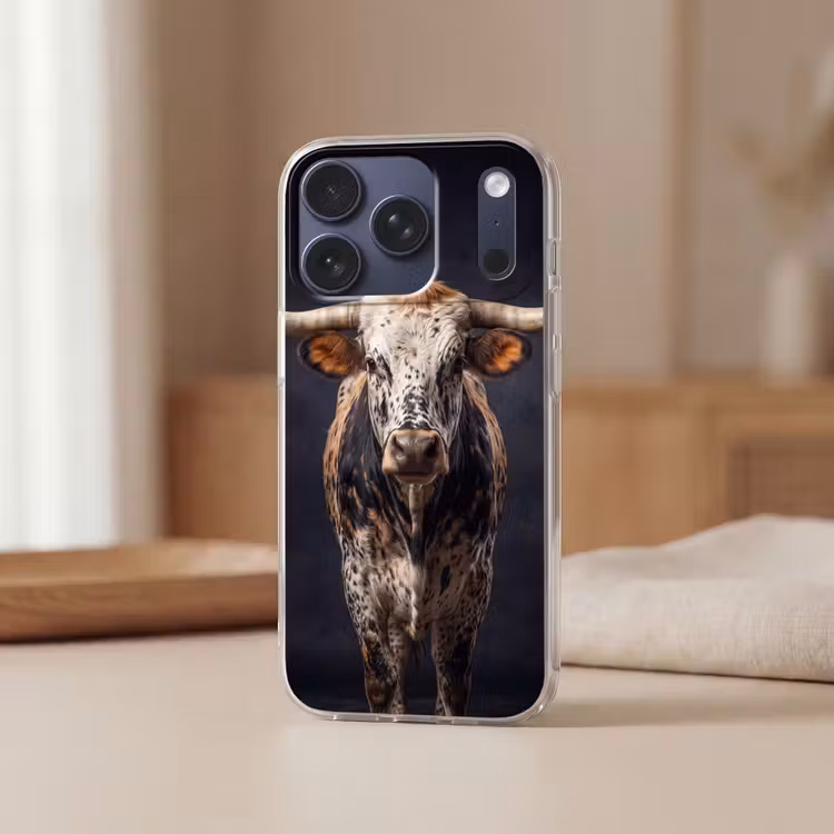 Stier - Kleurrijk - Hoorns Telefoonhoesje iPhone 17 Pro klein -sfeer2