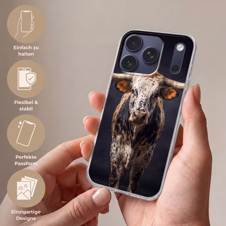 Stier - Kleurrijk - Hoorns Telefoonhoesje iPhone 17 Pro klein -sfeer3_DE
