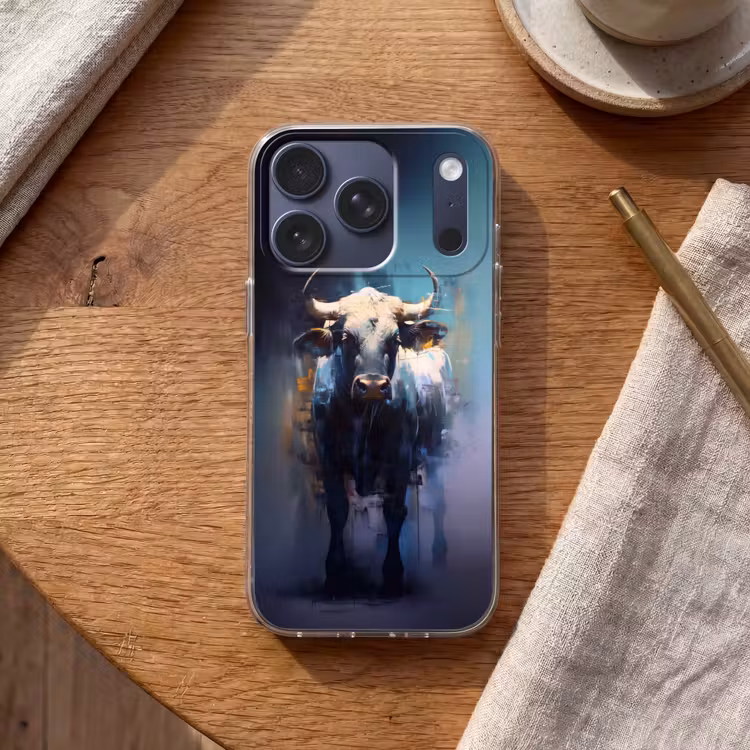 Stier - Zwart - Abstract - Horens Telefoonhoesje iPhone 17 Pro klein -sfeer1