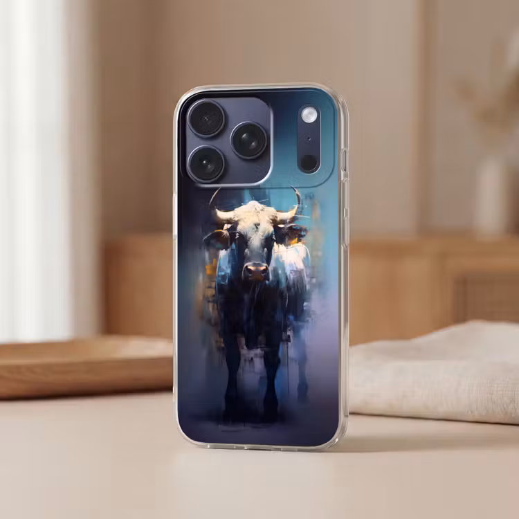 Stier - Zwart - Abstract - Horens Telefoonhoesje iPhone 17 Pro klein -sfeer2