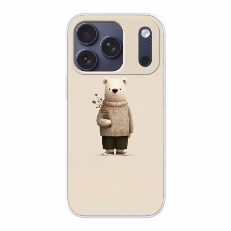 Knuffelbeer - Oranje bloemen - Vriendelijk Telefoonhoesje iPhone 17 Pro klein -3d