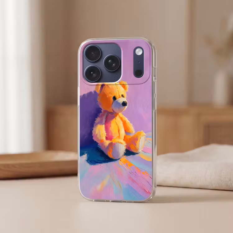 Teddybeer - Schaduw - Penseelstreken - Paars Telefoonhoesje iPhone 17 Pro klein -sfeer2