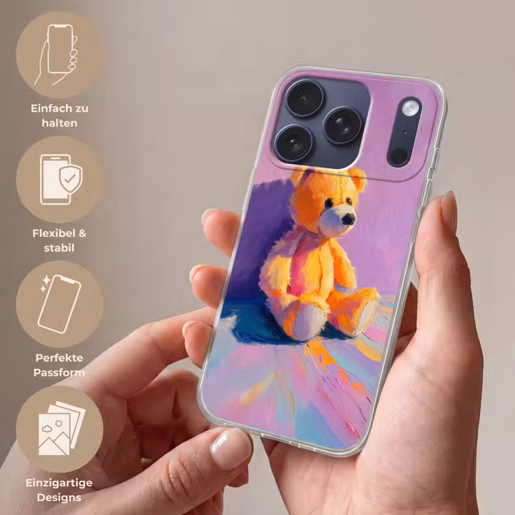 Teddybeer - Schaduw - Penseelstreken - Paars Telefoonhoesje iPhone 17 Pro klein -sfeer3_DE