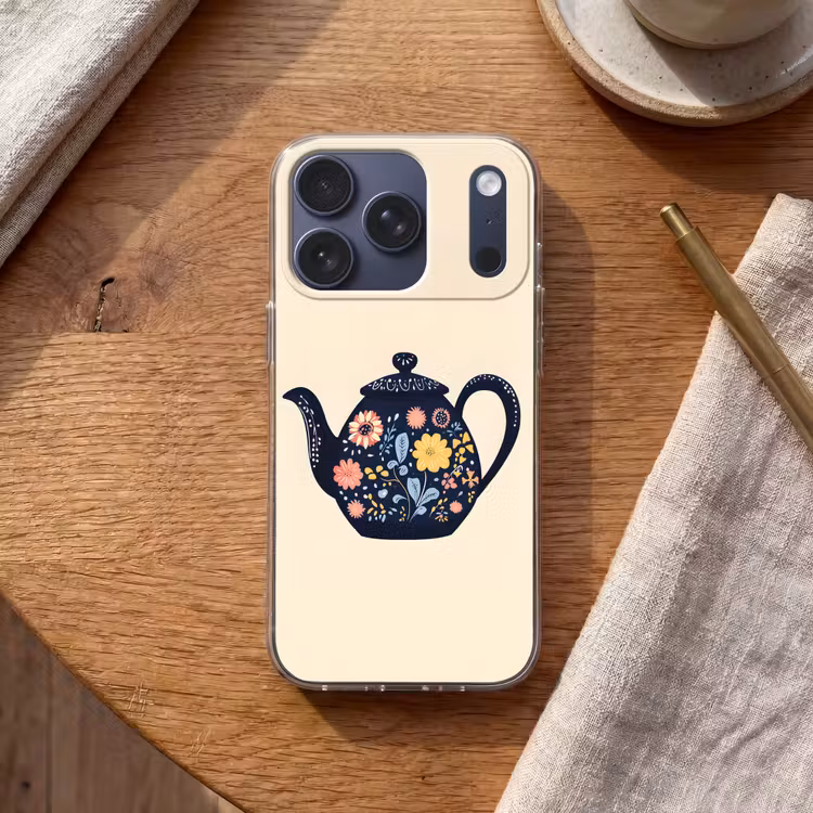 Theepot - Kleurrijk - Bloemen Telefoonhoesje iPhone 17 Pro klein -sfeer1