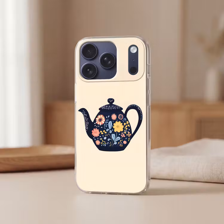 Theepot - Kleurrijk - Bloemen Telefoonhoesje iPhone 17 Pro klein -sfeer2