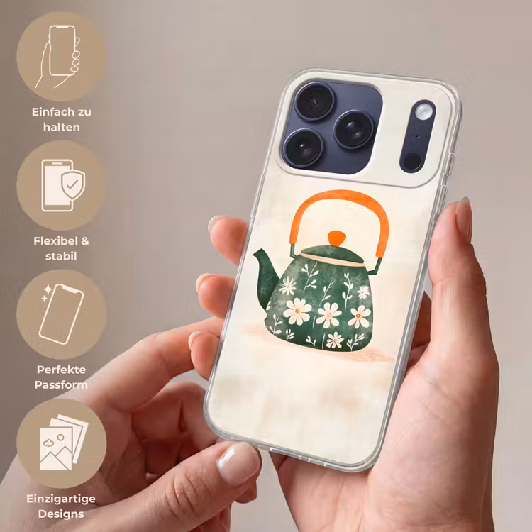 Theepot - Groen - Bloemen - Oranje Telefoonhoesje iPhone 17 Pro klein -sfeer3_DE