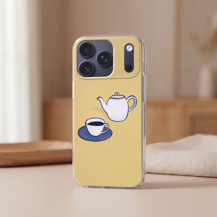 Theepot - Kopje - Beige - Illustratie Telefoonhoesje iPhone 17 Pro klein -sfeer2