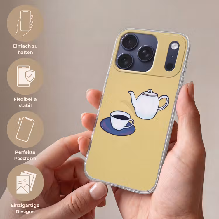 Theepot - Kopje - Beige - Illustratie Telefoonhoesje iPhone 17 Pro klein -sfeer3_DE